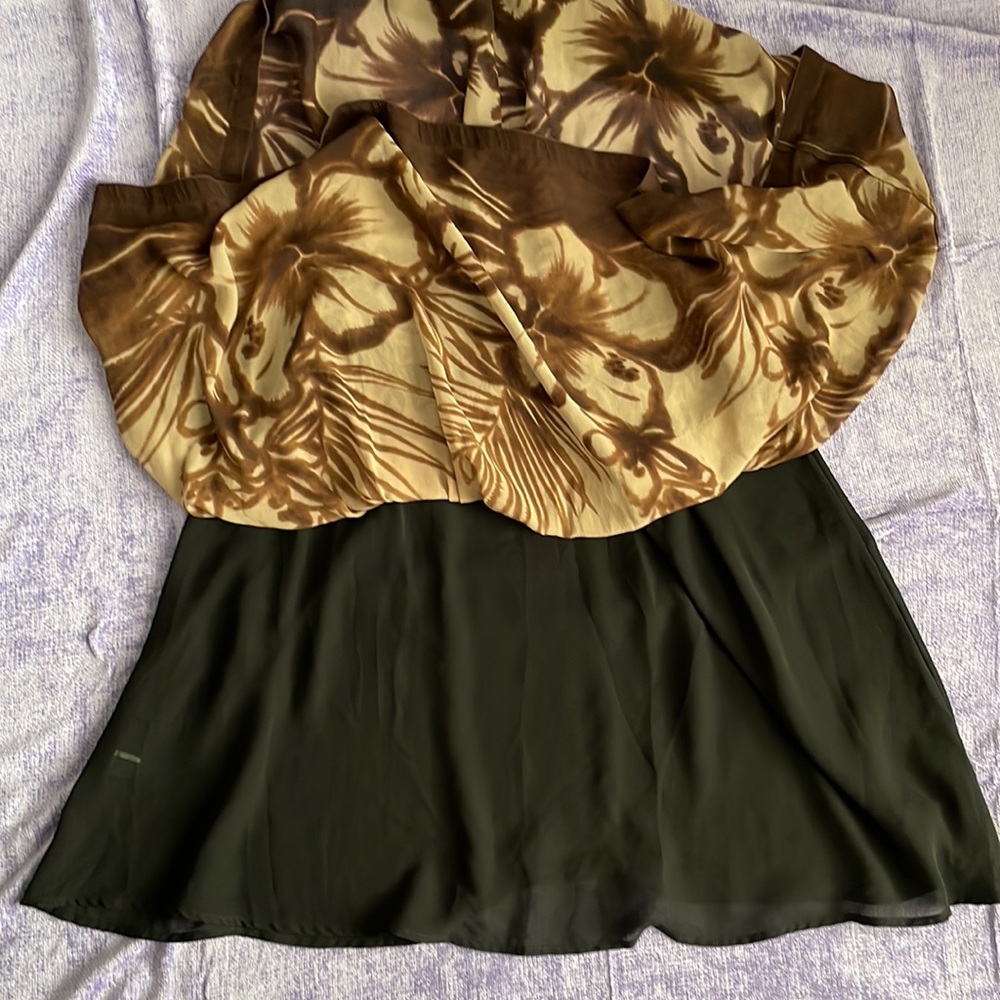 The Limited A Line silk pleats knee length skirt brown tan floral zipper vintage - Picture 12 of 16